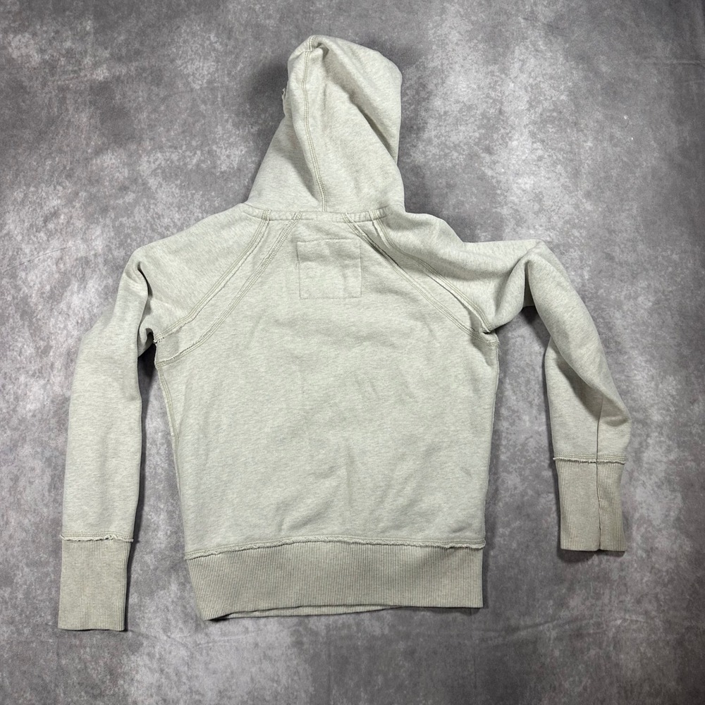 American Eagle Womens Oatmeal Heather Embroidered Logo Hoodie Small Y2K Fleece - Picture 2 of 7